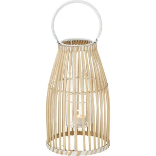 Windlicht - Braun - Weiß - Bambus - Glas - H 31 cm - mit Kerzenhalterglas - Braun