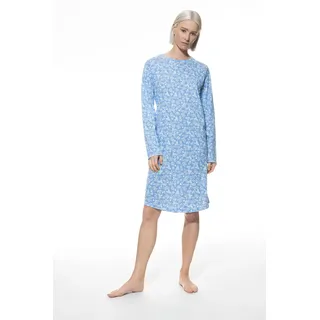 Nachthemd MEY "Flower Meadow", Damen, Gr. 42, N-Gr, blau (blau silk), Interlock, Obermaterial: 100% Baumwolle, bequem knielang, Rundhals, Kleider Nachthemd, Floraler Print