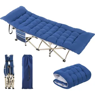 Yaheetech Feldbett mit Matratze Campingbett klappbar Gästebett mit Tragetasche & Seitentasche 191 x 67 cm Gartenliege bis 150 kg Belastbar, Blau Matratze+Blau Bett