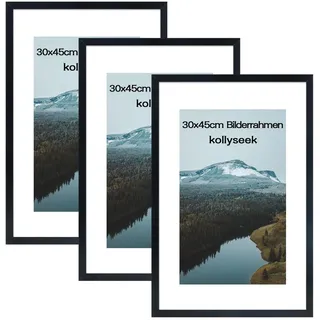 kollyseek 3er Set 30x45cm Bilderrahmen und Acrylglas Schwarz Fotorahmen,zum Aufhängen & Aufstellen, Wand Bilderrahme Moderner Fotorahmen, Schwarz Dekorahmen