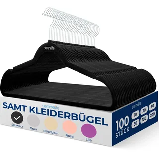 SereneLife 100 Kleiderbügel Schwarz & Rutschfest– Kleiderbügel Samt & Platzsparend mit drehbarem Haken, stark belastbar bis 4,5kg – für knitterfreie Kleideraufbewahrung & Organisation– Hangers Clothes