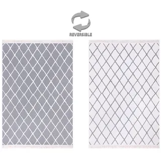 jimri Fashion4Home Teppich Läufer - Tepiche für Wohnzimmer, Schlafzimmer, Küche, Kinderzimmer, Badezimmer - Boho Kelim - Läufer Flur, Stripe-Hellgrau-Weiß, Größe: 120x170 cm