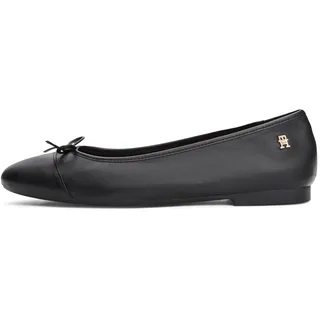 Tommy Hilfiger Damen Ballerinas Toe CAP aus Leder, Schwarz (Black), 41