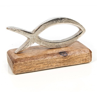 Logbuch-Verlag Christlicher Fisch Figur aus Metall & Holz Kommunion Maritime Deko Geschenk 13 cm