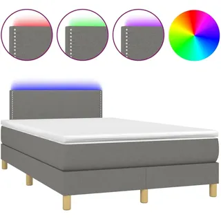 vidaXL Boxspringbett mit Matratze & LED Dunkelgrau 120x200 cm Stoff - Grau