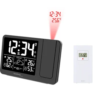 Technoline WT548 Projektionswecker, Funkwecker mit Wettervorhersage, Innentemperatur, Innenluftfeuchte, Außentemperaturanzeige, inklusive Außensender, mitgelieferte Batterien