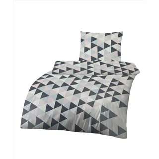 Mako-Satin Bettwäsche Dreiecke Rose/Blau 155x220 cm, Reißverschluss 100% Baumwolle - Rosa, Blau