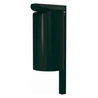 RENNER Abfallbehälter mit Pfosten, Einwurföffnung vorn, 60 Liter, ohne Ascher, zum Einbetonieren, Feuerverzinkt, Pulverbeschichtet, RAL 6005 moosgrün