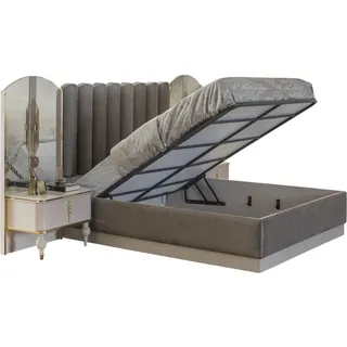 Graue Schlafzimmer Garnitur Doppelbett Schminktisch Konsole Nachttische - Grau