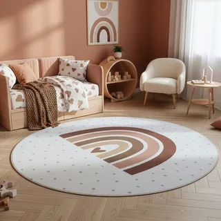 Kinderteppich AYYILDIZ TEPPICHE "COCO 1132 , auch in rund erhältlich", creme, H:8mm Ø:120cm, Teppiche, Kinderteppich, Waschbar bei 30 C, rutschhemmend, OEKO-TEX zertifiziert, Regenbogen, Topseller