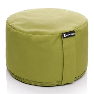 BODYMATE Extra-Hohes Yogakissen rund 31cm Durchmesser 20cm hoch Olive Green, Buchweizen-Spelz Füllung, Maschinenwaschbarer Bezug 100% extra dicker Baumwolle, Meditationskissen, Sitzkissen, Bodenkissen