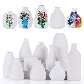 Bemalbare Vasen, Set mit 10 weißen kleinen Knospenvasen für Blumen, Tonvase für Hochzeitsdekorationen, Pampasgras, Tafelaufsätze, Boho-Mini-Keramikvasen für DIY-Malerei, Heimdekoration