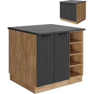 Vicco Kücheninsel Fame-Line, 90 cm mit Schublade, ohne Arbeitsplatte, Dunkelgrau/Goldkraft Eiche - Dunkelgrau