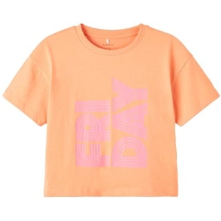 NAME IT Girl's NKFBALONE SS TOP Box Kurzärmeliges Shirt, Orange Chiffon, 122/128