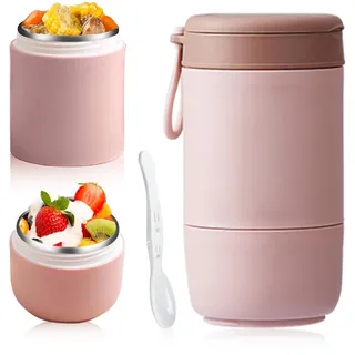 Aoreun Müslibecher to go, 800ml Praktischer Müslibecher und Behälter, Jogurtbecher für Unterwegs mit löffel, Auslaufsicherer Joghurt to go Becher groß für Tiefkühler, Mikrowelle, Spülmaschine, Arbeit