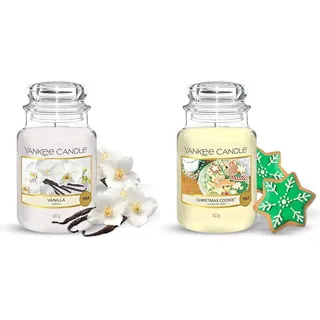 Yankee Candle große Duftkerze im Glas, Vanilla, Brenndauer bis zu 150 Stunden & Duftkerze im großen Jar, Christmas Cookie, Brenndauer bis zu 150 Stunden