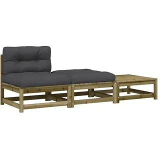 vidaXL Gartensofa ohne Armlehnen mit Kissen und Hockern - Braun