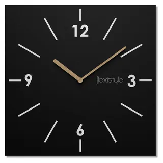 FLEXISTYLE Scandic quadratische Wanduhr 30 cm modern Holz Badezimmer Wohnzimmer ohne Ticken (Schwarz) - Schwarz