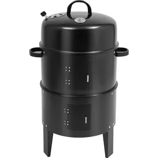 Abnehmbarer Räuchergrill aus Eisen - BBQ Smoker Grill - 2 Ebenen, 40 cm Durchmesser, 84 cm Höhe, mit Thermometer und Lüftungsklappe, für innen und außen - schwarz