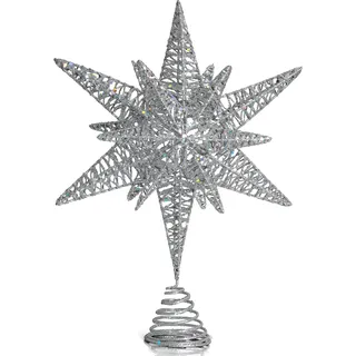 Ornativity Silberner Stern Baumspitze - Weihnachten Silber 3D Glitzer Stern Topper Ornament Baumspitze Weihnachtsbäume Top Dekoration Urlaub Dekor 40,6 cm