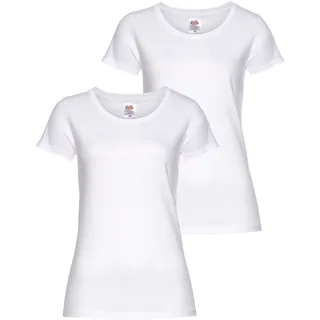 Rundhalsshirt FRUIT OF THE LOOM "Lady Fit Premium", Damen, Gr. XS (34), weiß, Single Jersey, Obermaterial: 100% Baumwolle, unifarben, Basic, figurbetont, Rundhals, eingesetzt abgesteppte Kante, Shirts Rundhalsshirt