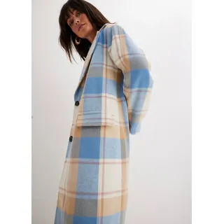 Langmantel BONPRIX "Oversize-Mantel n Wolloptik", Damen, Gr. 40, blau (brilliantblau, wollweiß, latte macchiato, rosenholz kariert), Obermaterial: 100% Polyester, mehrfarbig, oversize, Mäntel Langmantel, Oversize-Passform, mit Reverskragen, mit Pattentaschen