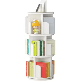 GarveeLife Drehbares Bücherregal aus Massivholz, 360-Grad-Anzeige, Aufbewahrungsregal für Kinder und Erwachsene, multifunktionaler Bücherregal-Organizer (3 Etagen, weiß, 40 x 40 x 98 cm)
