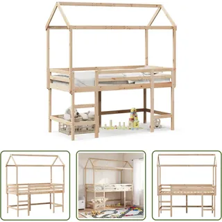 The Living Store Hochbett mit Leiter und Dach 90x190 cm Massivholz Kiefer - Braun