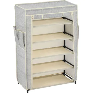 MSV Schuhregal mit 5 Ebenen, mit staubdichtem Überzug, Schuhschrank, Schuhaufbewahrung, Schuhorganizer Camping, bis zu 15 Paar Schuhe, für Wohnzimmer, Flur, 60 x 30 x 88 cm, grau, Stoff, Grey