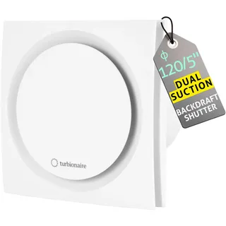 Turbionaire RING 120 SW Badlüfter, Doppelte Ansaugung und Vorderseite, 120 mm Durchmesser, Weiß, Nichtrückkehrventil, Wasserdicht, Für Belüftung im Badezimmer und WC
