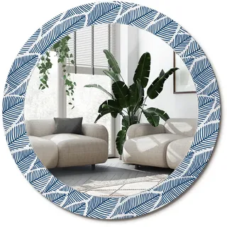 Wallfluent Spiegel Rund Ø 70 cm mit Aufdruck , Blau , Glas , 70x70x0.4 cm , Spiegel, Wandspiegel