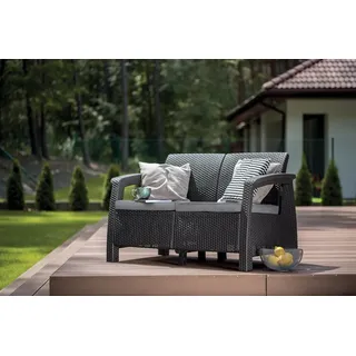 Gartensofa Corfu love seat 2 - anthrazit / graue Kissen - Grau