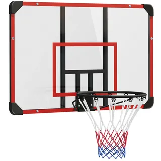 sportnow Basketballkorb, mit Rückwand, Outdoor, Basketballbrett mit Ø45 cm Stahlkorb und Netz, Wandmontage, für Jugendliche Erwachsene, Rot