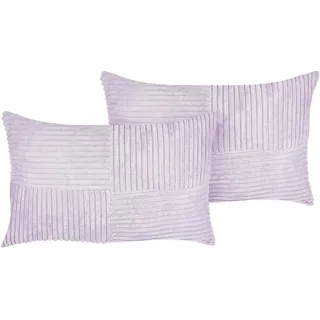 BELIANI Set aus 2 Violett dekorativen Kissen aus Cord 47 x 27 cm Gestreiftes Muster modernes Design Wurfkissen - Violett