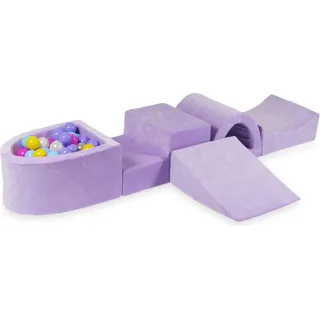 Schaumstoffspielplatz mit Brücke und Pool Micro Velvet Soft Purple + 100 Bälle: Rosa, Heidekraut, Gelb, Hellblau, Opaleszierend