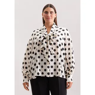 Rüschenbluse SEIDENSTICKER "Schwarze Rose", Damen, Gr. 4XL (48), off, weiß, 86% Viskose, 14% Polyamid, gemustert, oversize, Blusen Rüschenbluse, 1/1 Druck