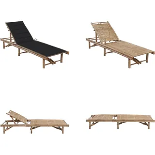 vidaXL Garten Sonnenliege mit Auflage Bambus - Sonnenliege - Sonnenliegen - Sonnenliege Mit Auflage - Sonnenliegen Mit Auflagen - Schwarz