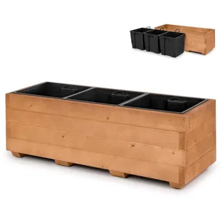 alfalux Blumentopf Holz - Pflanzkübel Übertopf Blumenkasten - mit DREI Kunststoffeinsätzen Herausnehmbar - 91 x 33 x 32 cm - Nuss Braun 91KAN3332NU