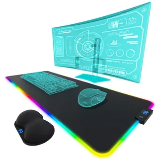 Everlasting Comfort RGB Mauspad und Gaming Unterlage – Großes Mousepad mit LED-Beleuchtung – Gaming Zubehör mit Handgelenkstütze und Farbwechselmodus