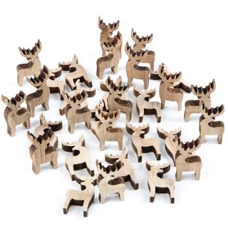 Mini Rentier Streudeko, 32er Set: Kleine Weihnachtsfiguren, Deko Figuren Weihnachten & Advent, Weihnachtsdeko Holz, Streuteile Hirsch, Tischdeko Adventskranz, Dekofigur zum Basteln, Figur Klein, 4 cm