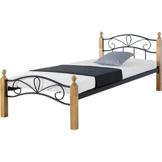 Homestyle4u Metallbett 90x200 Bettgestell Mit Lattenrost Schwarz Natur - Naturbelassen