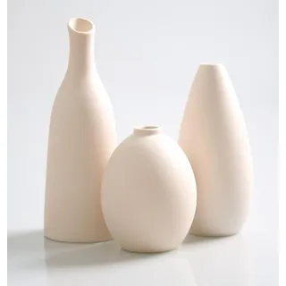 Allecto Premium - Set von 3 kleinen keramischen Knopfväschen für Hausdekoration und Tischstücke im rustikalen Bohemian-Stil - Dekorative Väschen für Pampasgras und Blumen (beige) - Landhaus-Blumenvasen.