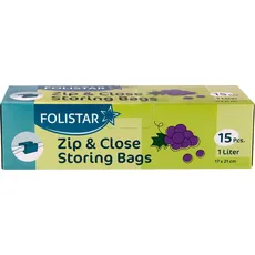 Folistar Tiefkühlsack mit Zipper, 1L 15 x 1L Sack