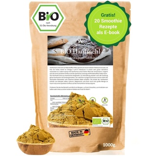 BIO Hanfmehl 1kg aus Deutschland + Digitales Rezeptbuch (PDF) - veganes Hanfsamen-Mehl - als Alternative zum Hanfprotein