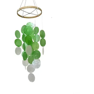 Windspiel aus natürlichen Muscheln, böhmische Küstendekoration, handgefertigt, Muschel-Anhänger für Garten, Terrasse, Outdoor, Innenbereich, Hängeornament, ruhige Atmosphäre, 40 cm Größe (grün)