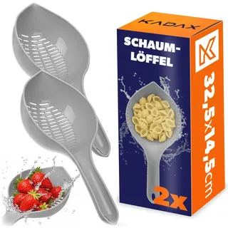 KADAX 2er Set Küchensieb 32.5x14.5cm, Kunststoffsieb mit Griff, Sieb aus BPA-freiem Kunststoff, Nudelsieb, Abtropfsieb, Plastiksieb, Waschsieb, Schaumlöffel (Grau)