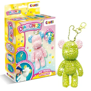 DIAMONDZ Teddy Keychain Set - DIY Diamond Painting Bastelset Kinder, 4er | Diamant Malerei Schlüsselanhänger mit 3D Teddybär Motiven, inklusive Zubehör wie Stift und Wachs für kreatives Basteln