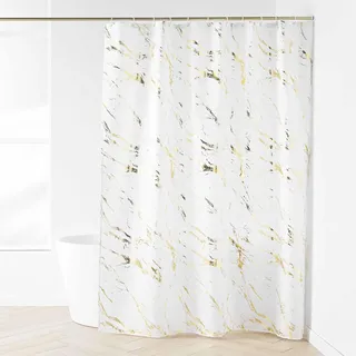 Douceur d'Intérieur, Duschvorhang, mit Haken (180 x 200 cm), Aquamarbe, Weiß/Gold, Polyester, metallic Bedruckt