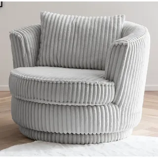 furn.design Relaxsessel Cord 120 x 77 x 120 cm Grau drehbar mit Kissen