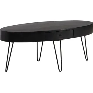 Couchtisch Mango Massivholz Metall Oval Schublade Haarnadelbeine - Schwarz